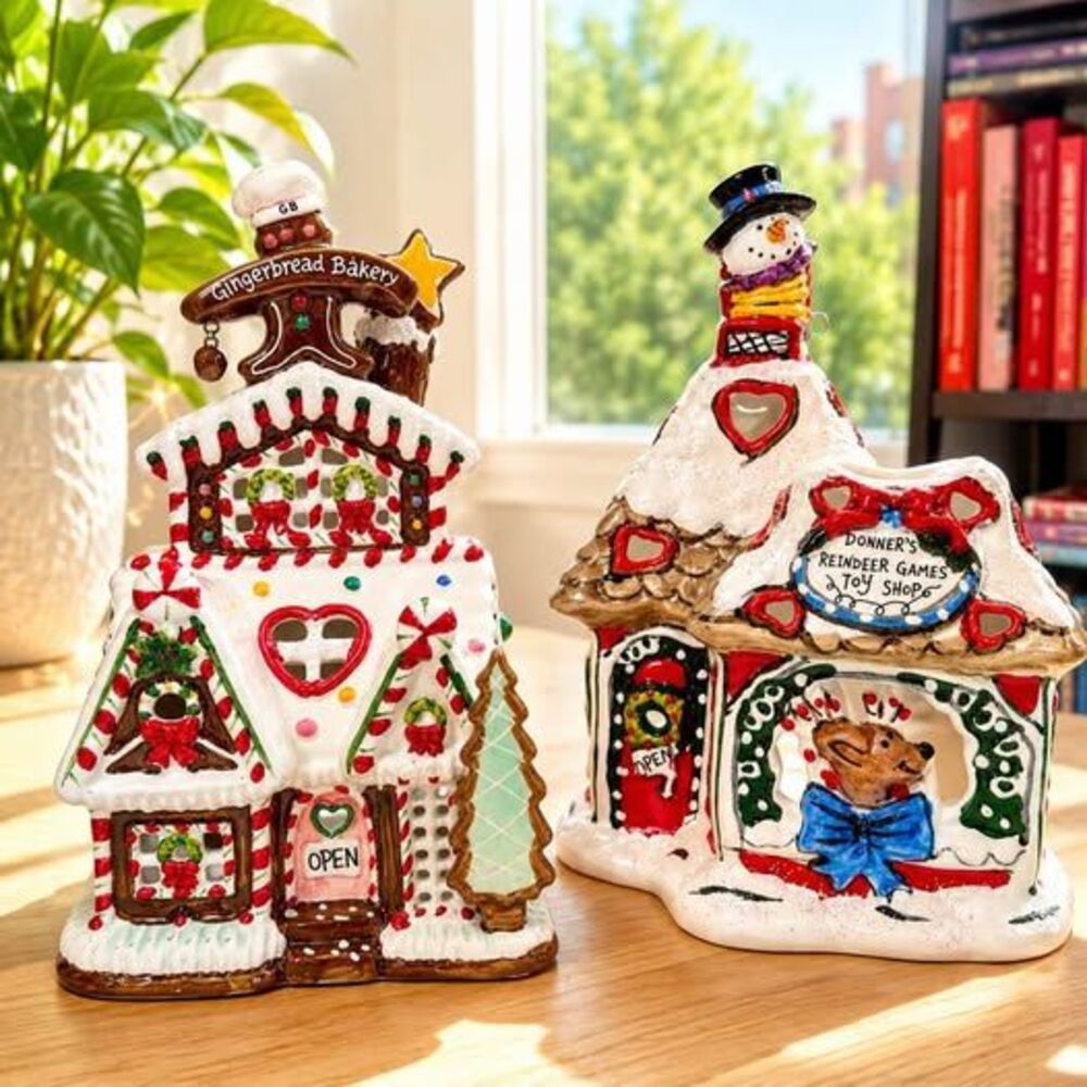 Blue Sky Clayworks Heather Goldminc Christmas Village Tealight Houses Vintage